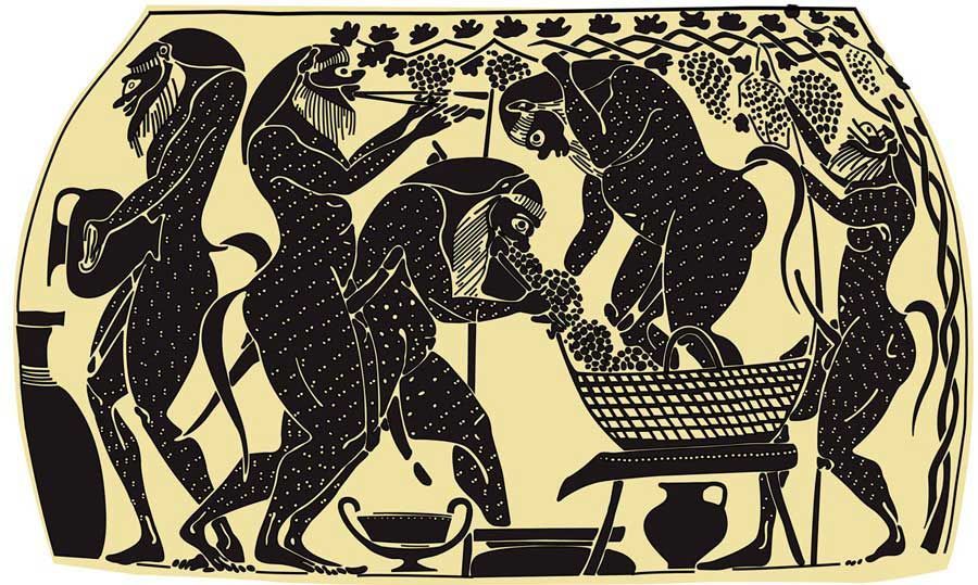 Ancient drawing of wine making