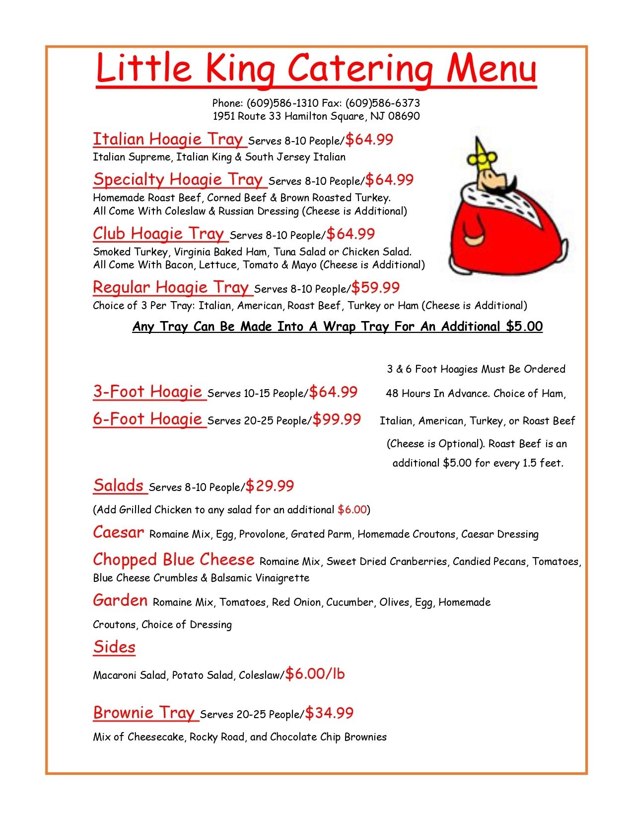 Little King Catering Menu