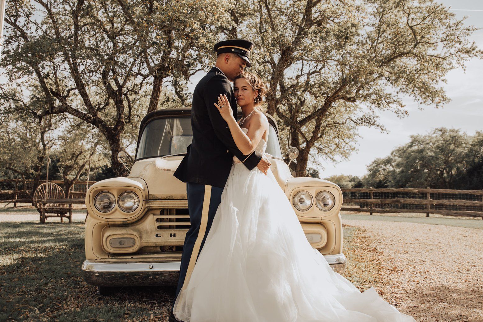Old 57 Chevy - Bride and Groom - Outdoor Wedding - Austin