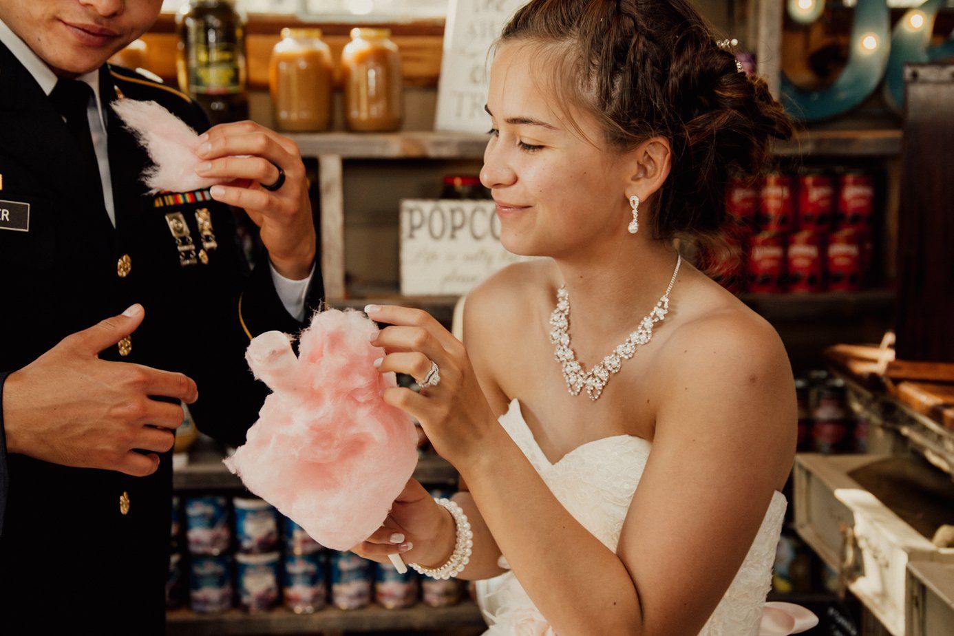 Bride Eats Cotton Candy - General Store - Old Style Country - Wedding Venue