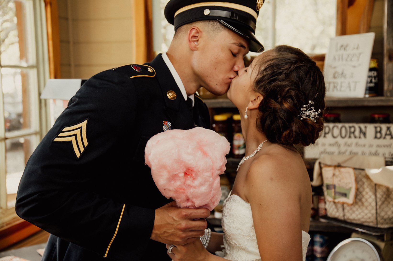Bride and Groom Kiss - Old School General Store - Wedding Venue