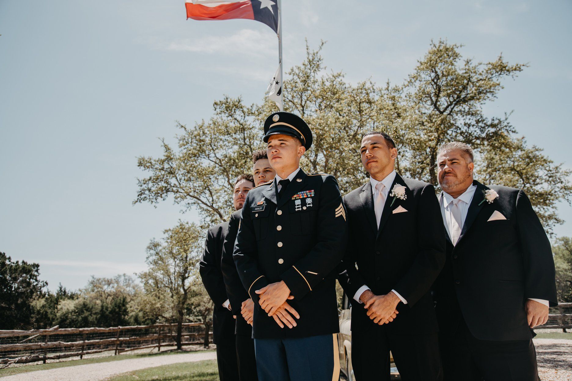 Texas Flag with Military Uniform Groom - Austin Wedding