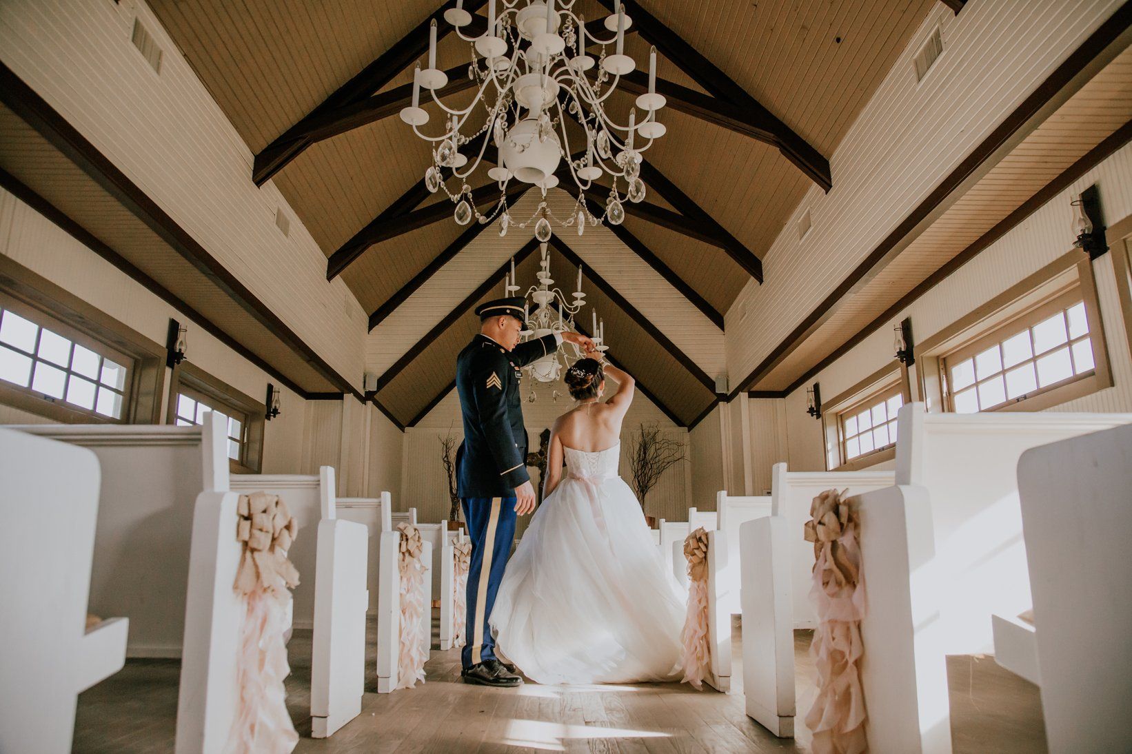 Military Uniform Groom and Bride Rustic Chapel Austin TX