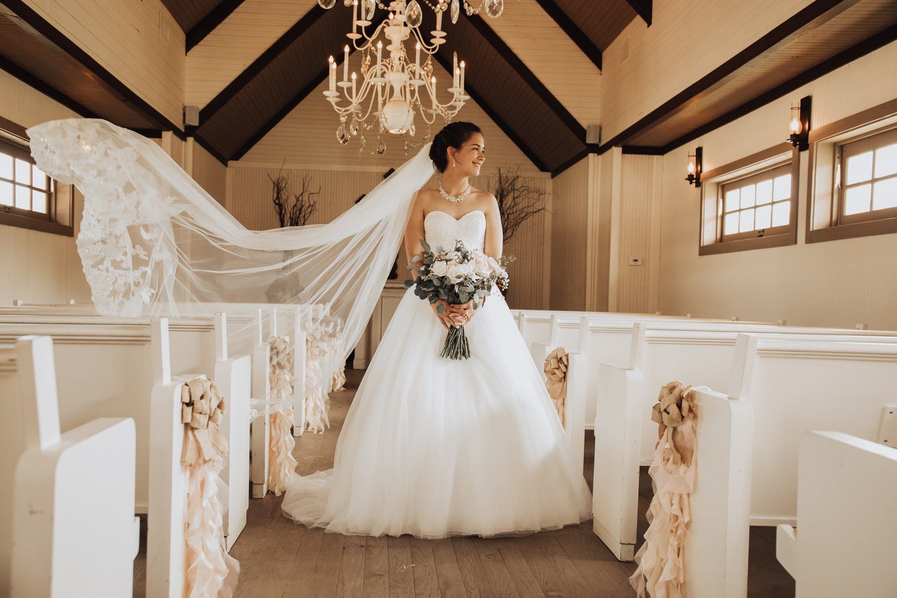 Bride Chapel Flowing Veil Austin Wedding Chapel Rental