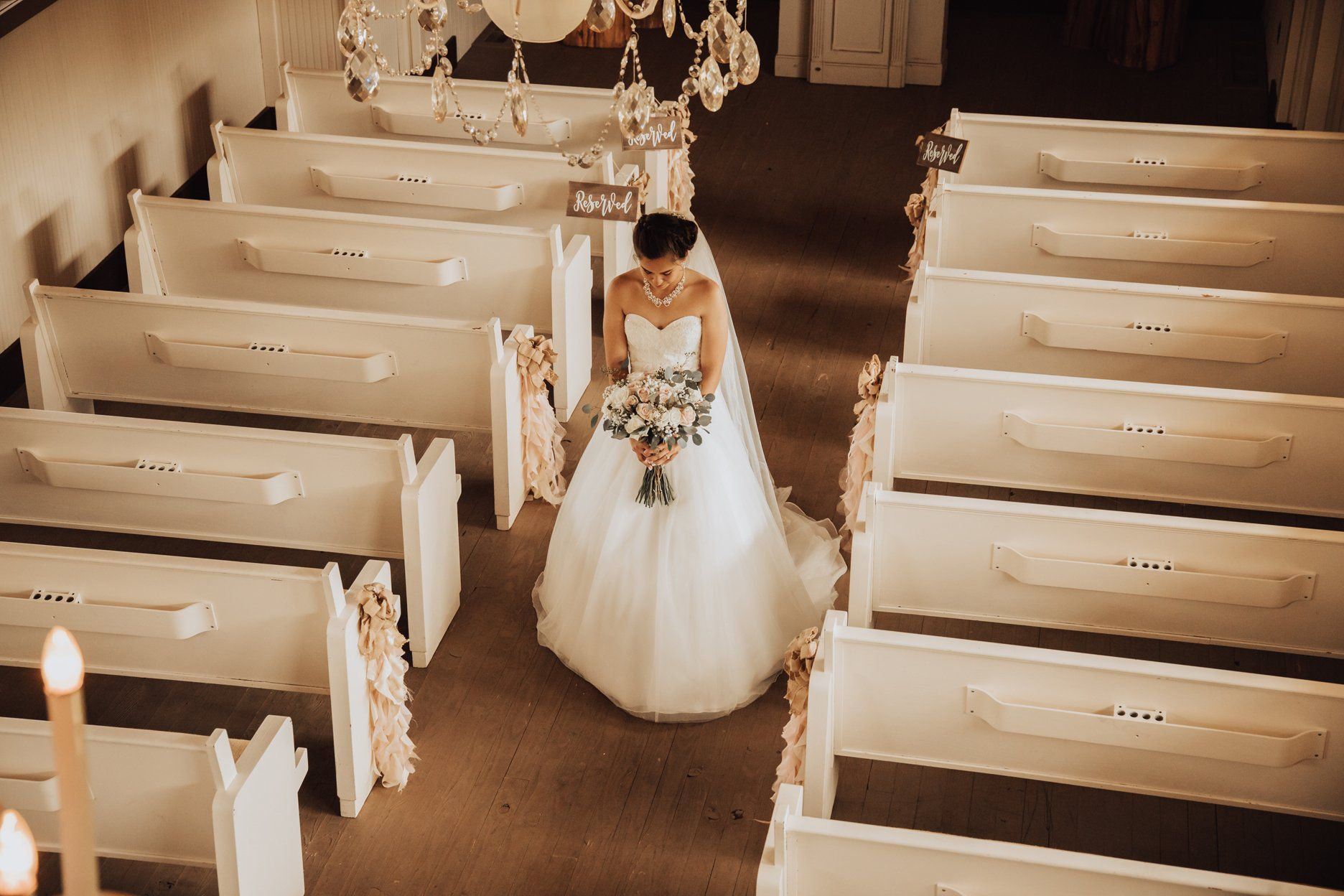 Old School Chapel Wedding Bride Dress location Austin - Quintin + Makayla Wedding