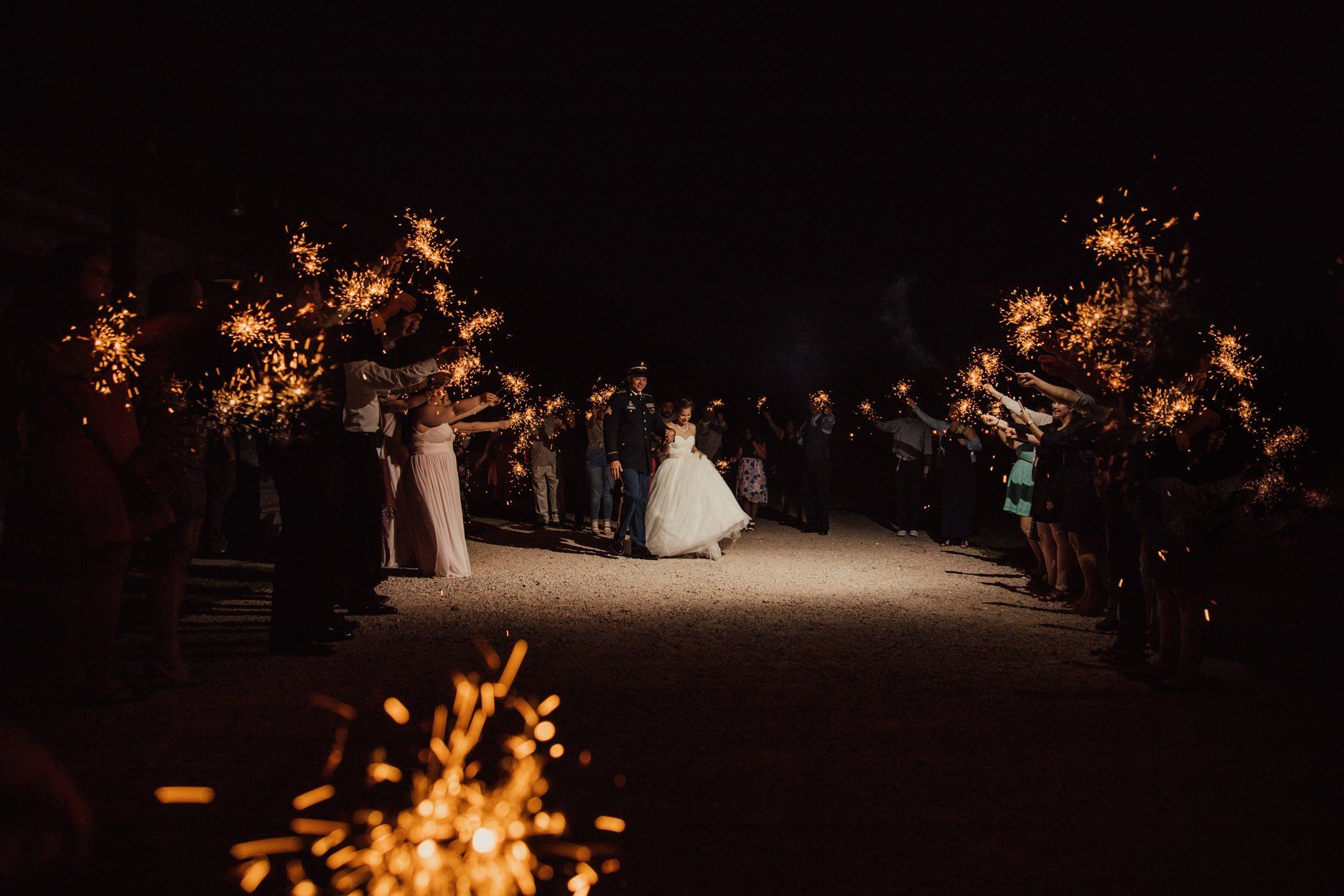 Fire Works Present Bride and Groom as they Leave for Honeymoon - Austin Wedding