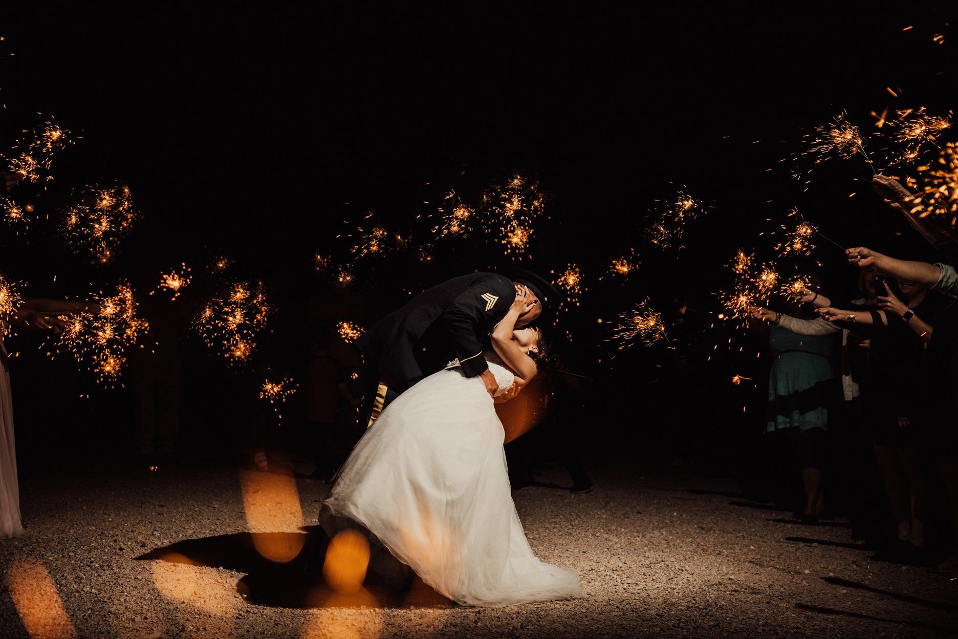 Bride and Groom Kiss Fireworks - Honeymoon - Austin Wedding