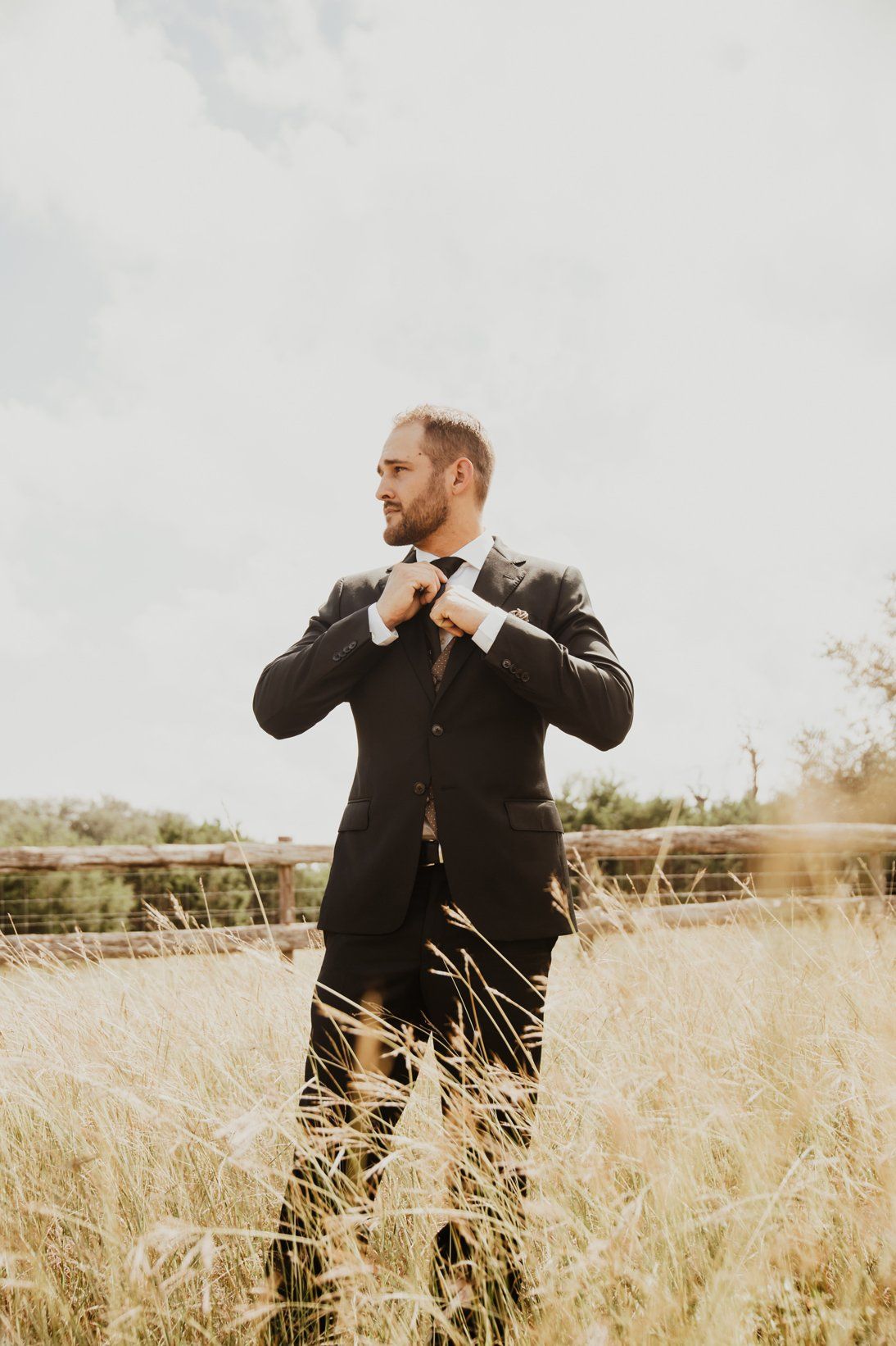 Groom Outdoors - Farm Land - Texas Wedding Location - Austin