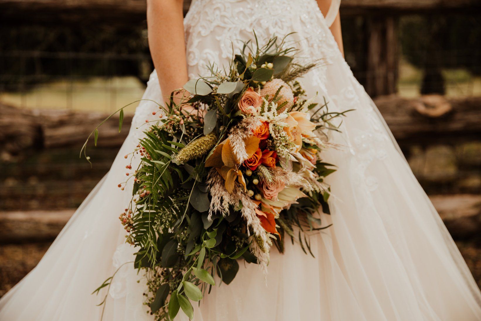 Bride Flowers - Wedding Dress - Outdoor Field - Wedding Location