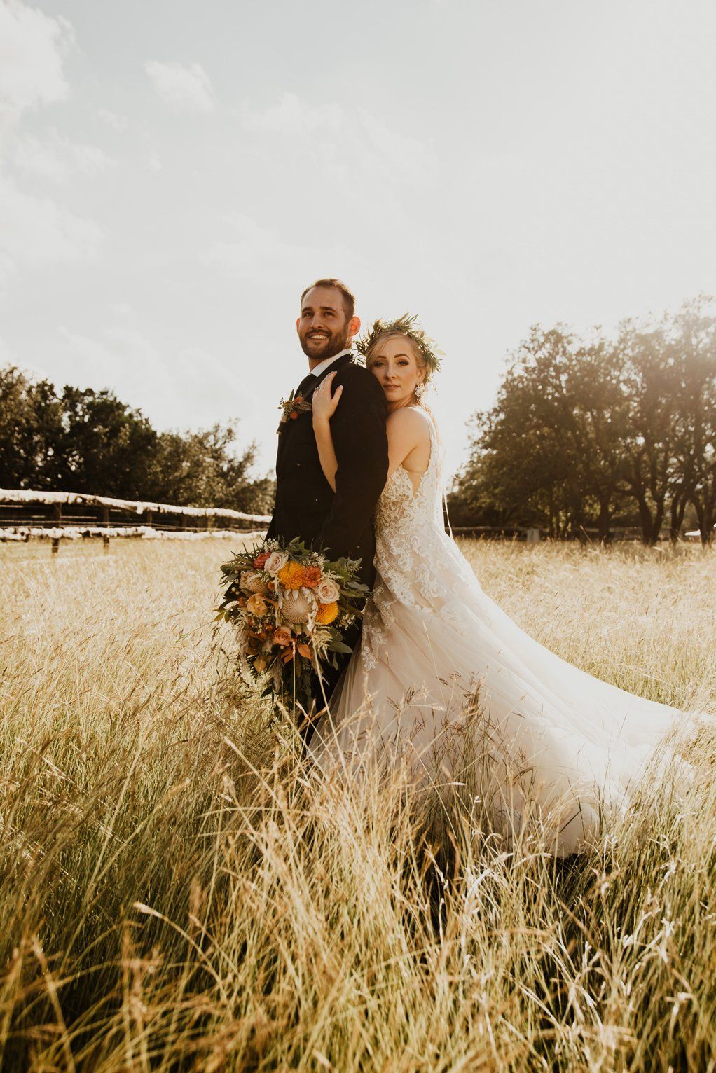 Loving Bride and Groom - Holding Each Other - Love - Outdoor Wedding - Austin