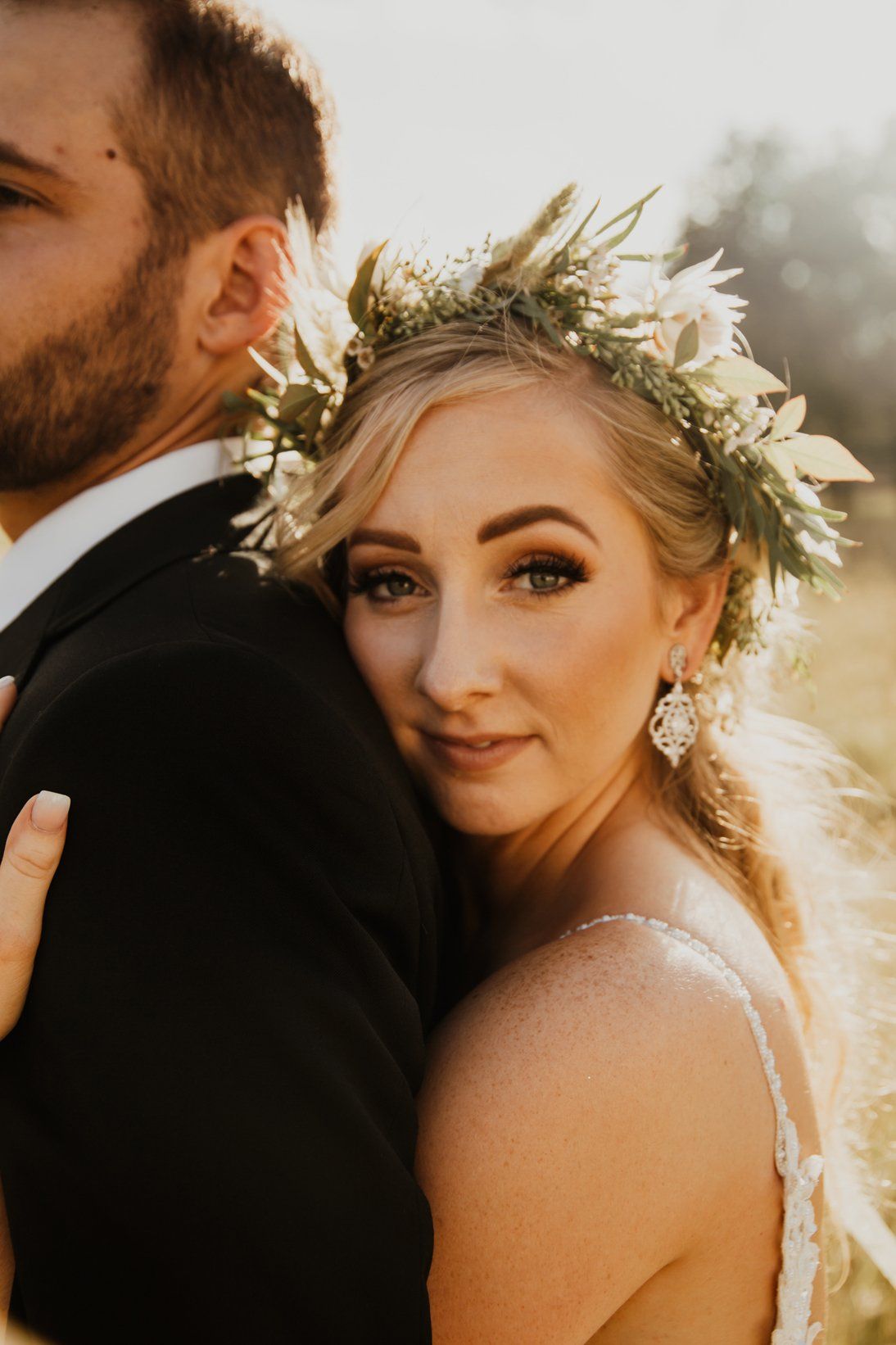 Bride - He's Mine - Loving Embrace - Outdoor Fields - Wedding - Sun - Ideal Fantasy Wedding