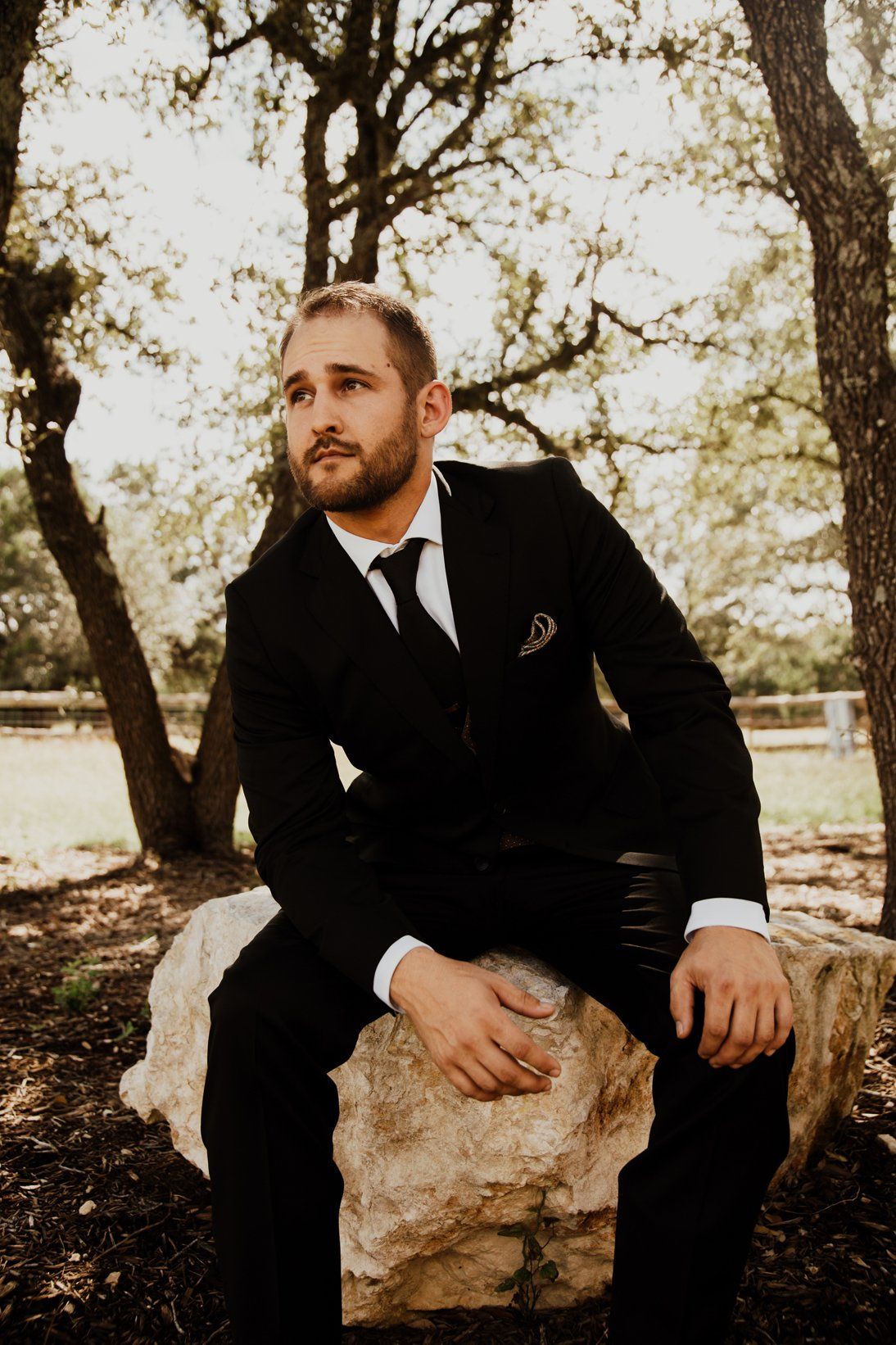 Groom Contemplative Outdoor Wedding - Austin Country Wedding Venue