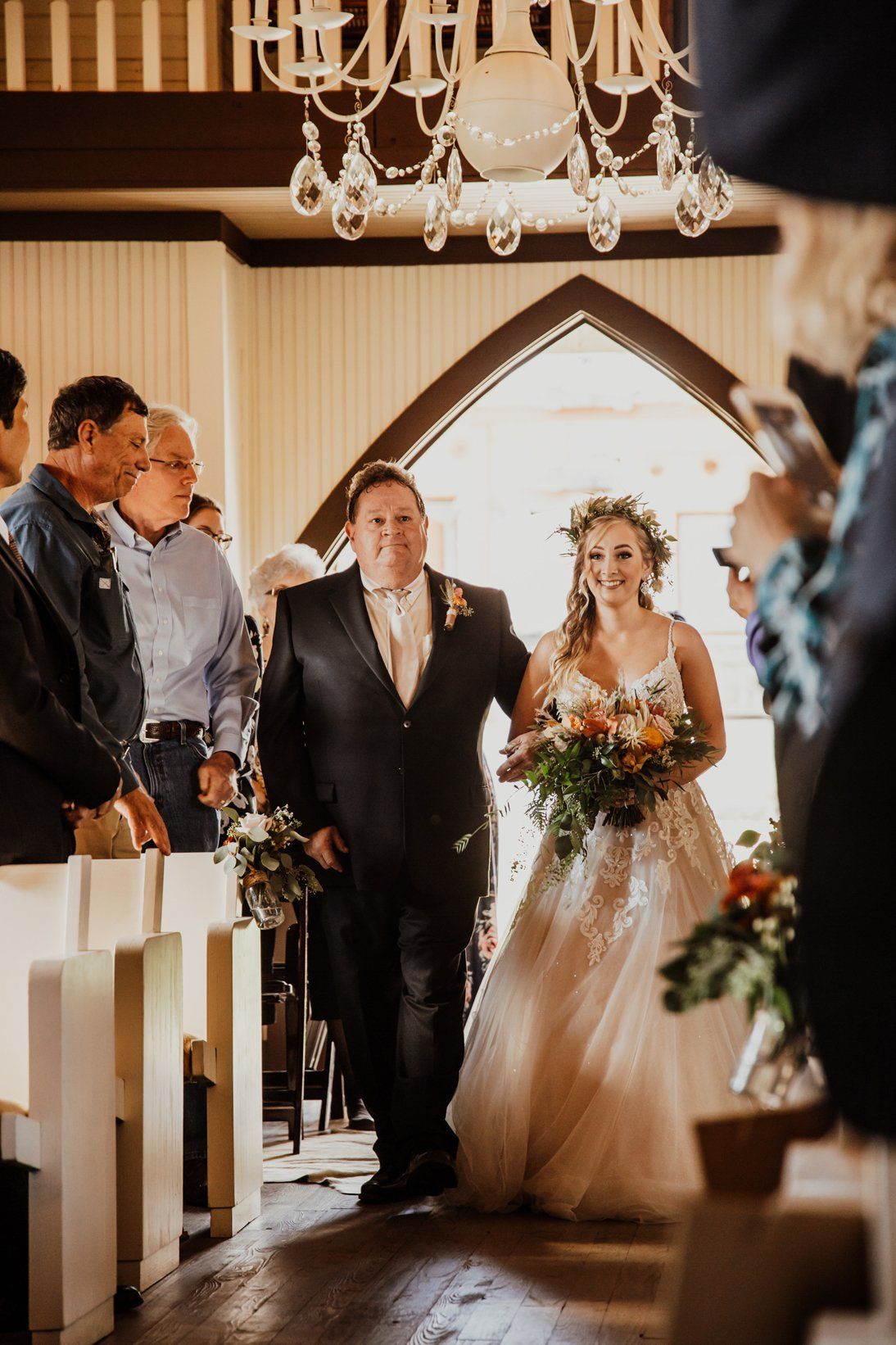 Walking Bride Down Aisle Old Country Chapel - Austin Wedding Venue