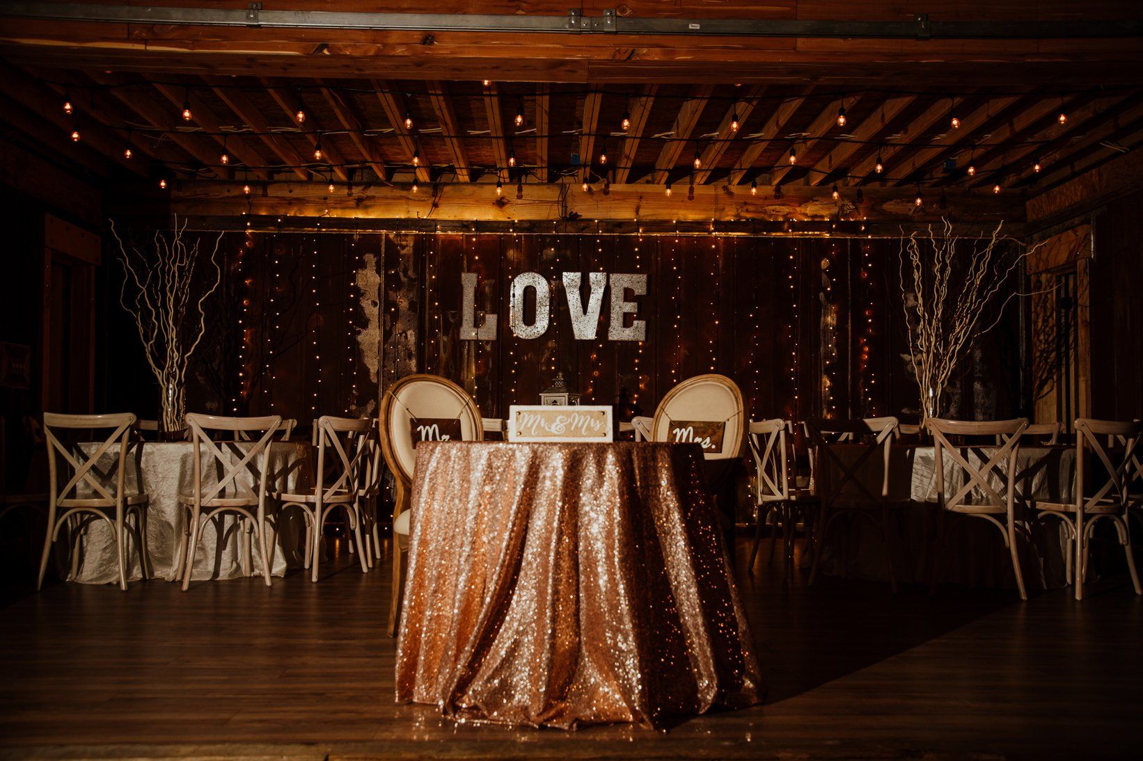 Love - Stage - Bride and Groom Table - Saloon - Texas Country Wedding Location