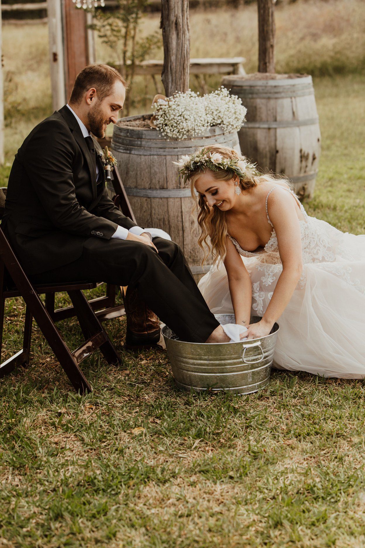 Bride Washes Grooms Foot Outdoor Shabby Chic - Austin Wedding Location