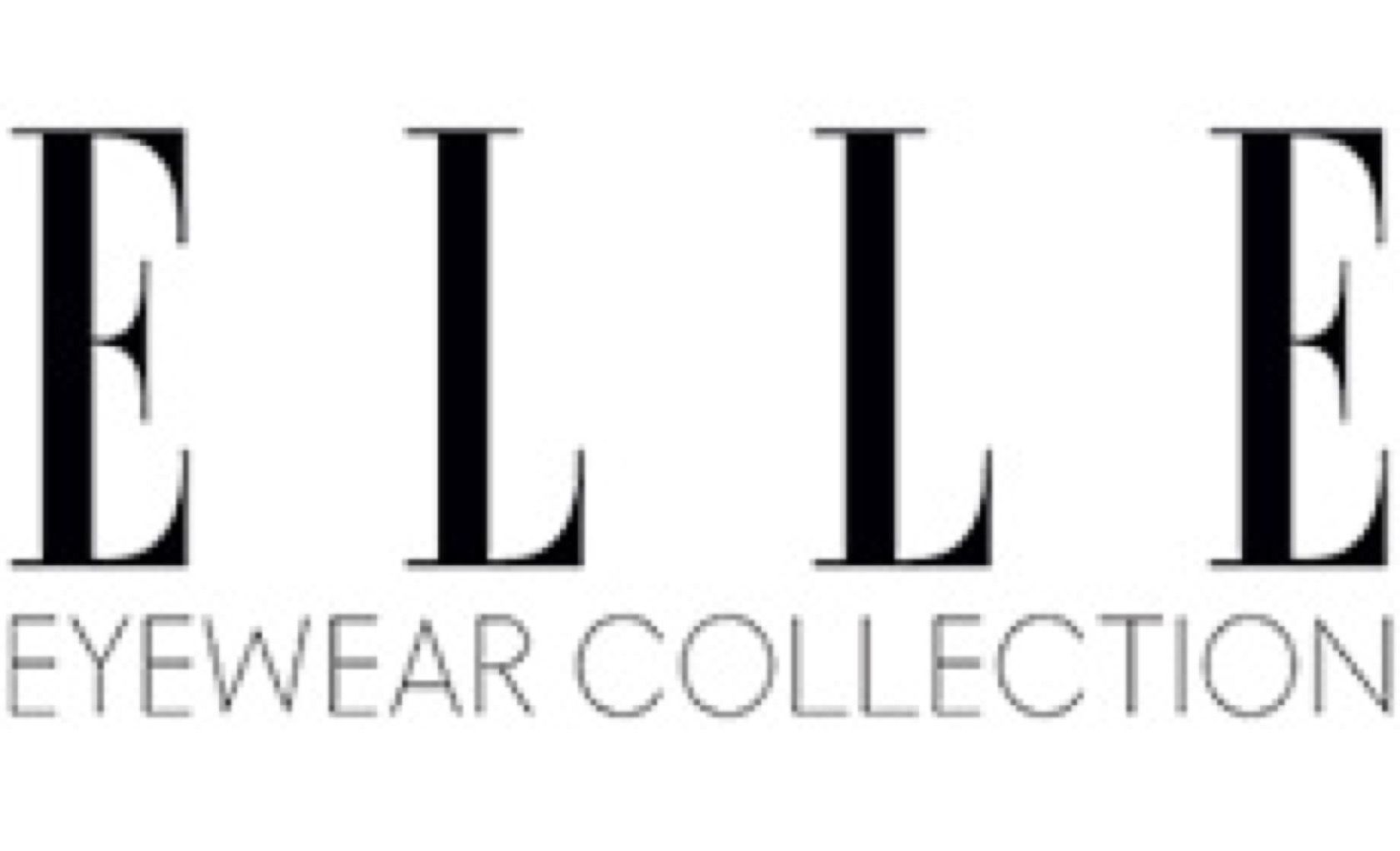 The elle eyewear collection logo is black and white.