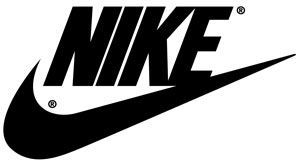 A black and white nike logo on a white background.