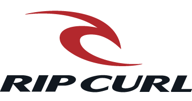 A red and black rip curl logo on a white background