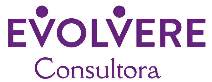 El logotipo de evolvere consultora es morado y blanco.
