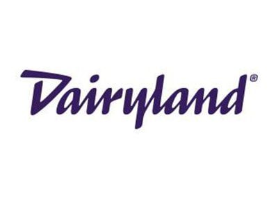 The dairyland logo is purple and white on a white background.