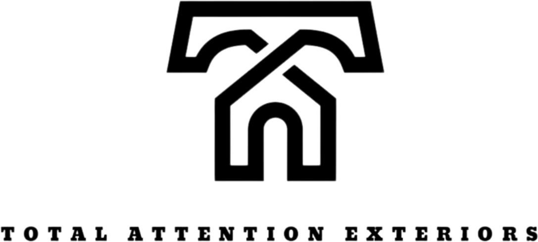The logo for total attention exteriors is black and white and looks like a house.