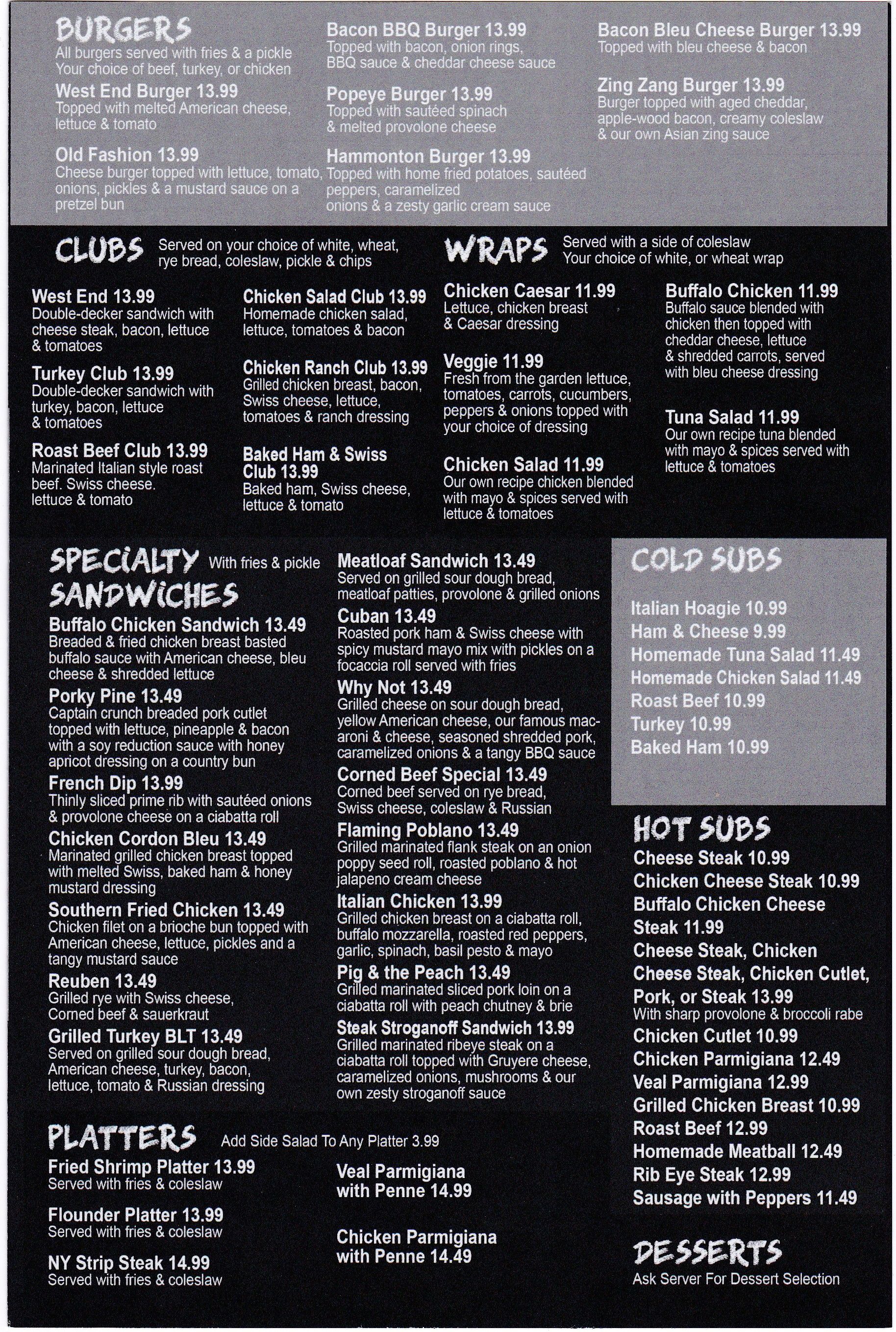West End Grill & Bar Menu Page 3