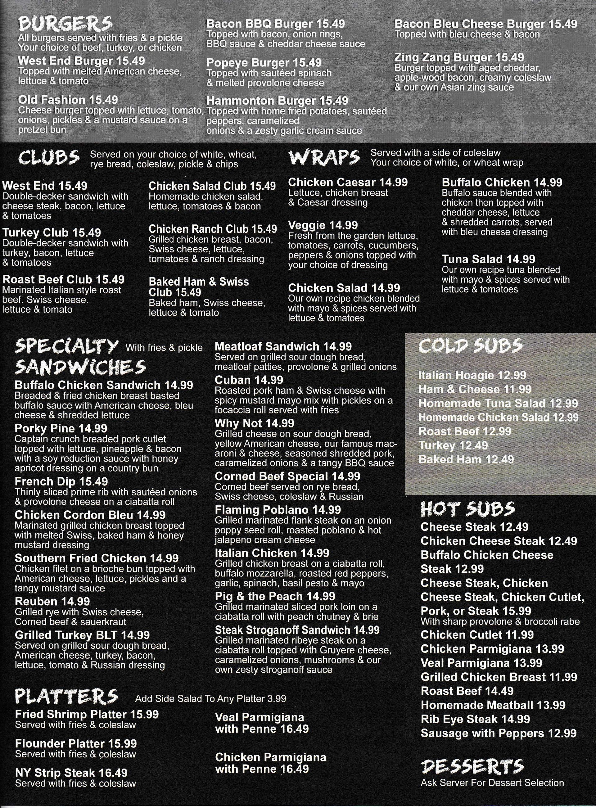 West End Grill & Bar Menu Page 3