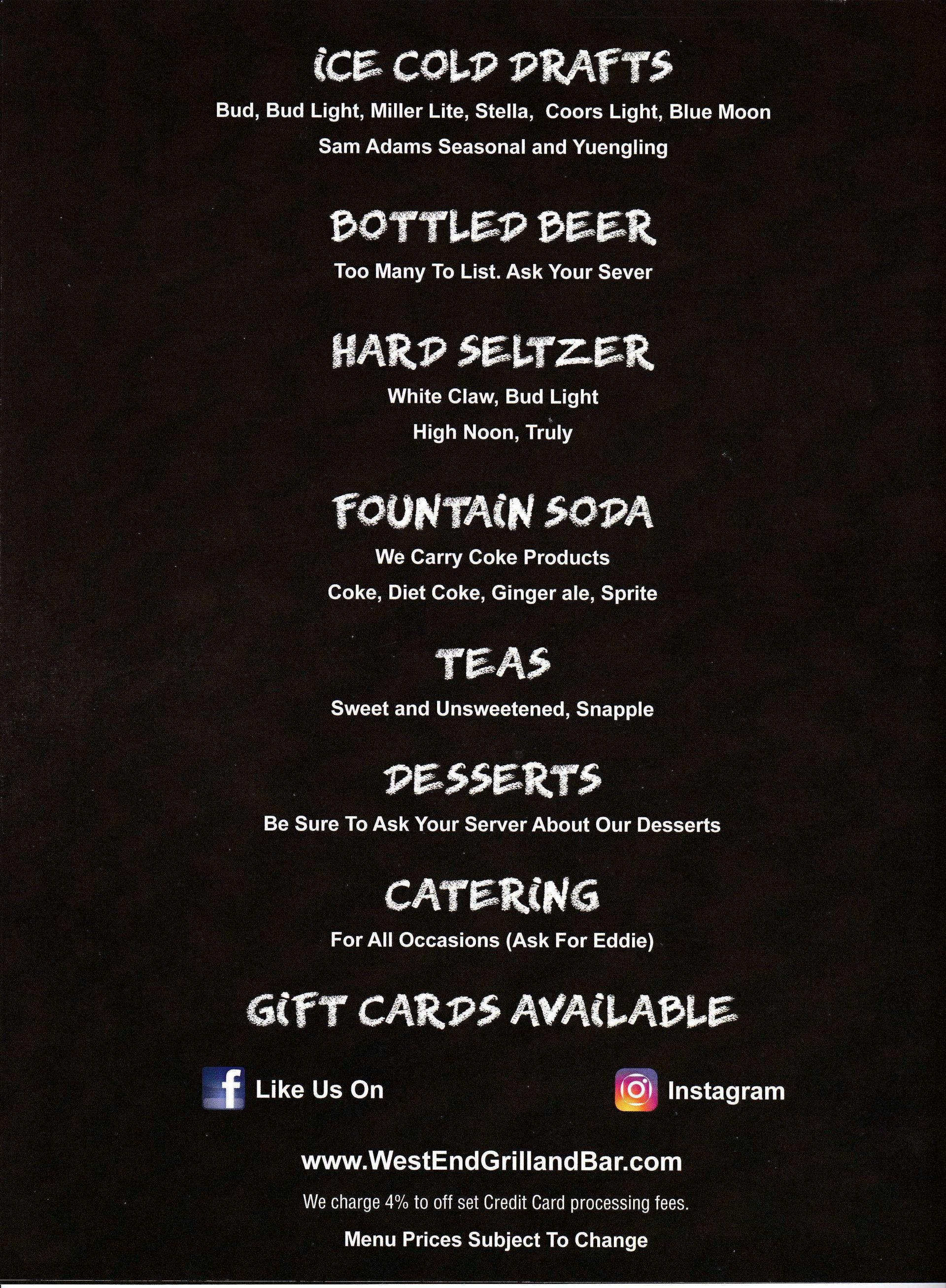 West End Grill & Bar Menu Page 4