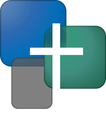 A blue and green square with a white cross in the middle