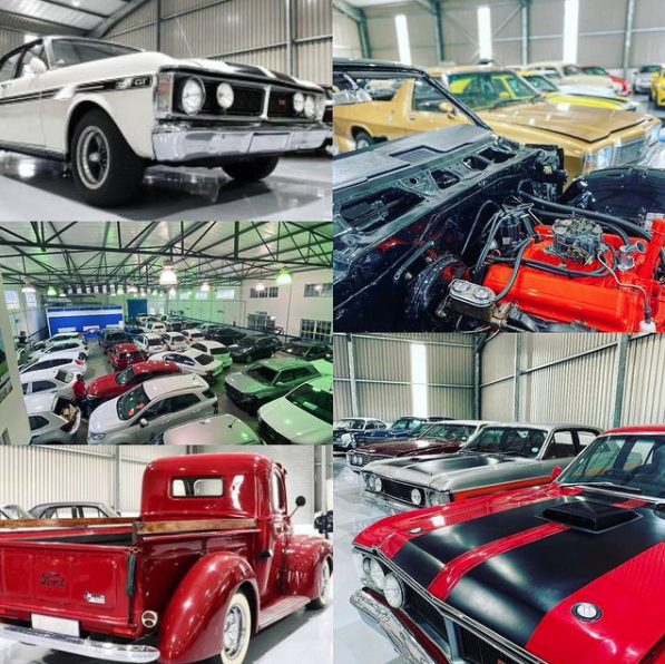 A collage of old cars including a red truck