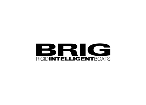 A black and white logo for brig intelligent boats on a white background.