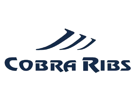 The cobra ribs logo is a blue logo with three arrows pointing in opposite directions.