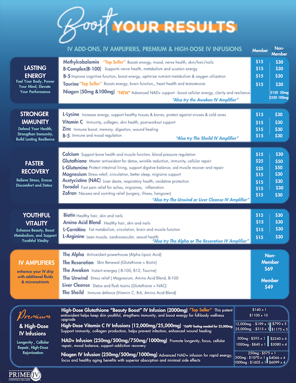 IV Hydration - NAD Menu