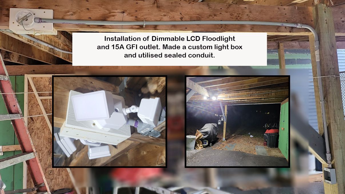 Installation of dimmable LCD floodlight and 15A GFI outlet