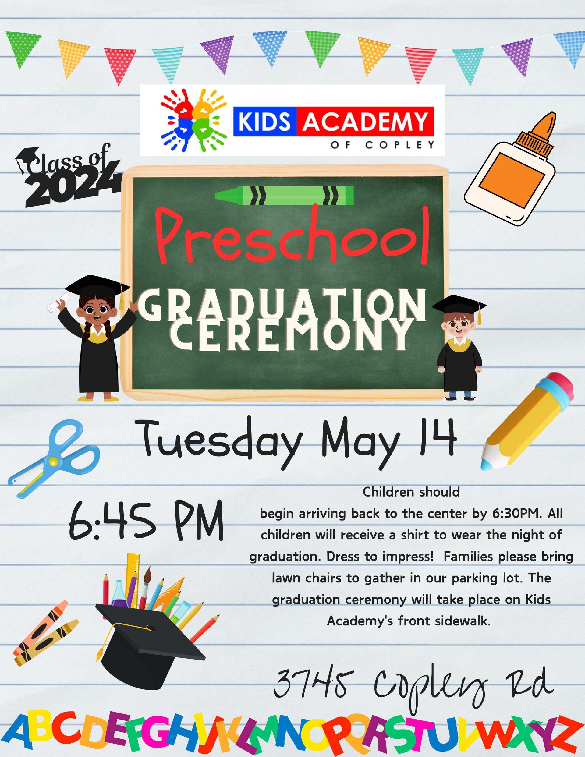 A poster for a preschool graduation ceremony on tuesday may 14