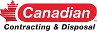 The logo for canadian contracting and disposal has a maple leaf on it.