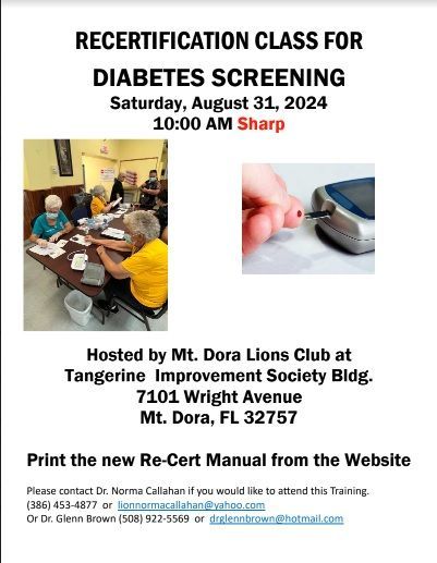 A poster for a recertification class for diabetes screening
