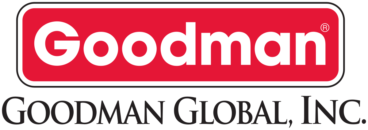Goodman logo: red rectangular background with white text, 