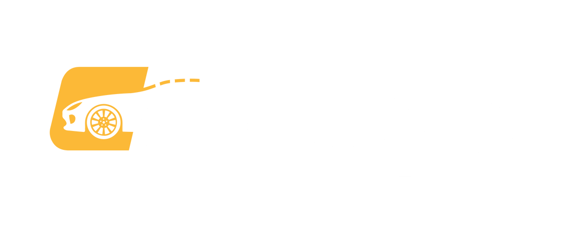 Yellow car logo with motion lines.