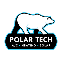 The polar tech AC heating solar logo has a polar bear on it.
