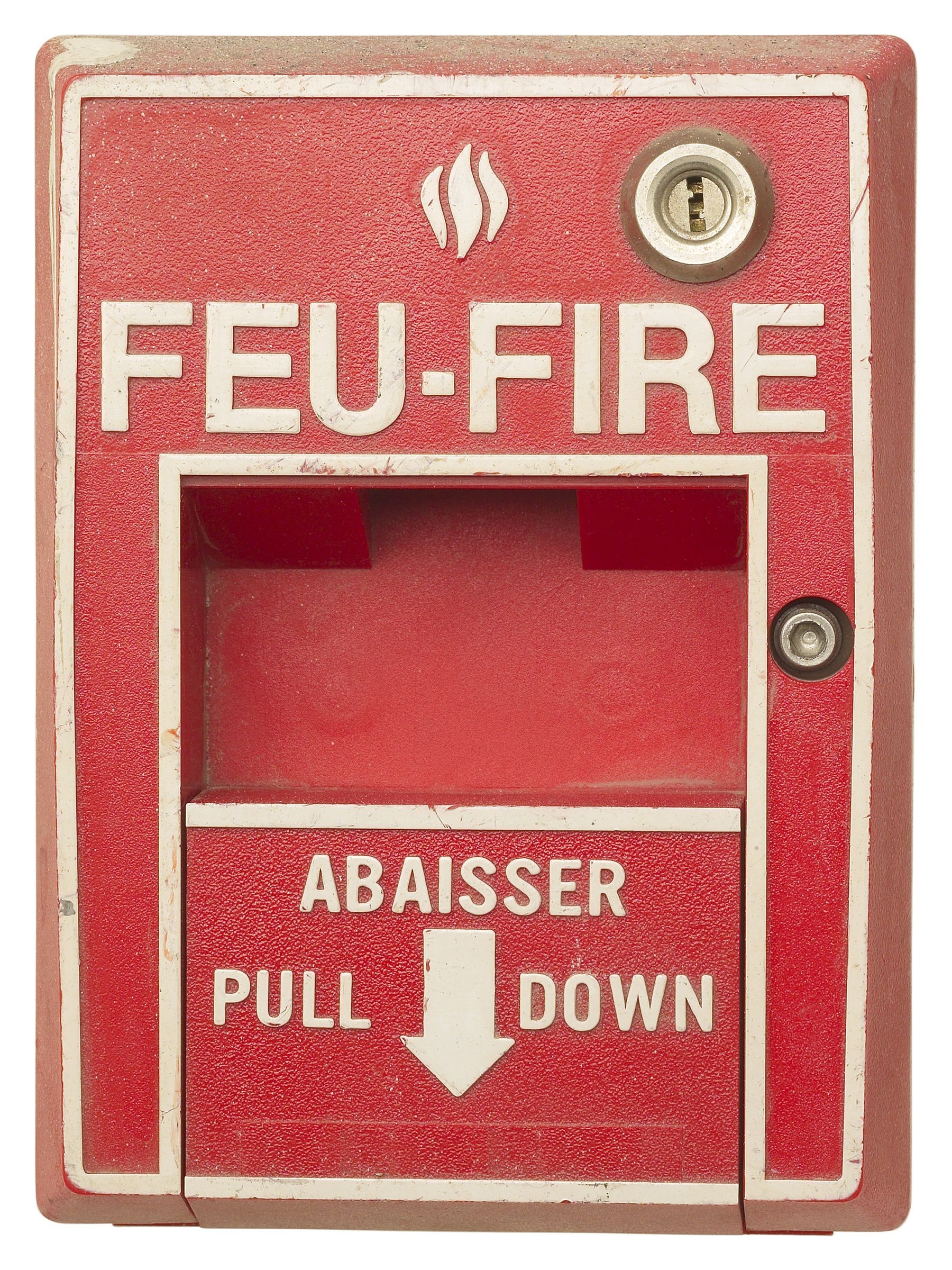 Un cuadro rojo que dice fuego-fuego.