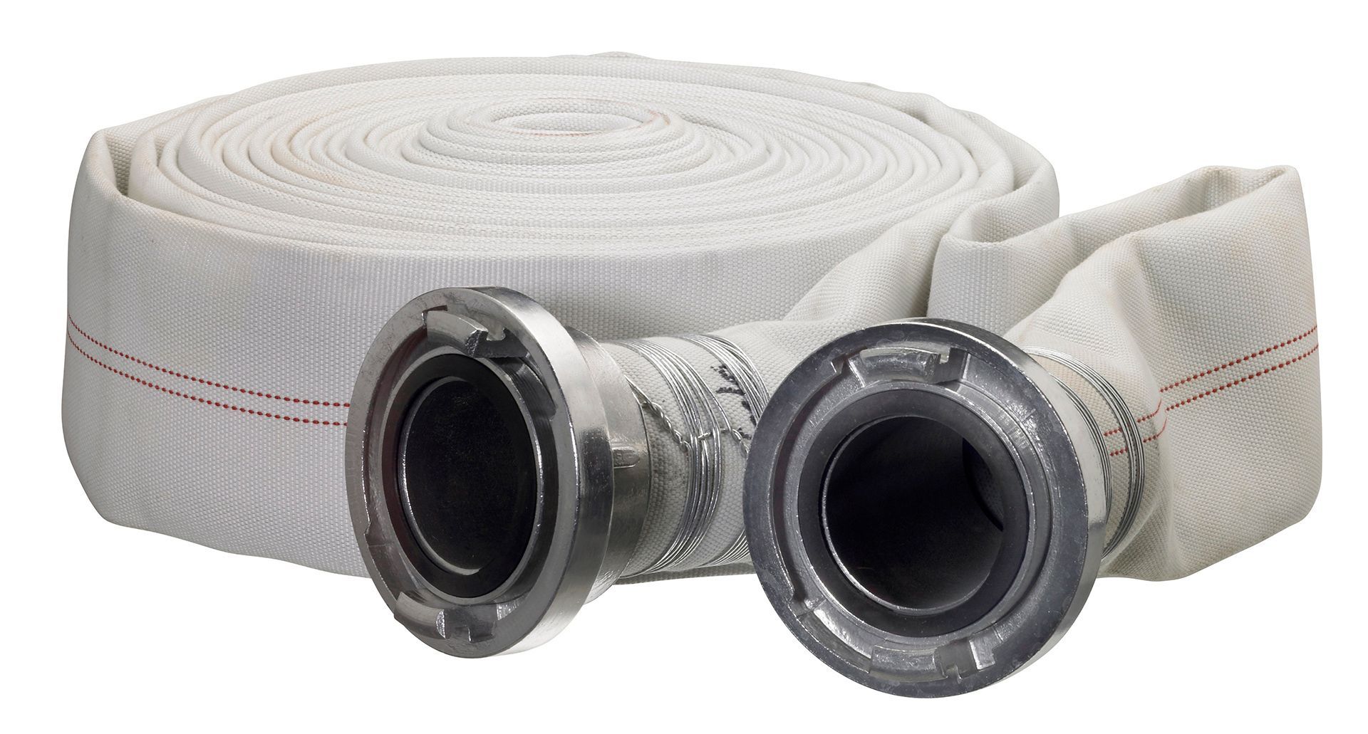 Una manguera blanca con dos conectores metálicos