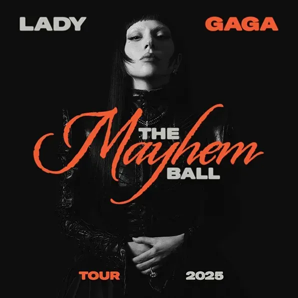 A poster for lady gaga 's the mayhem ball tour
