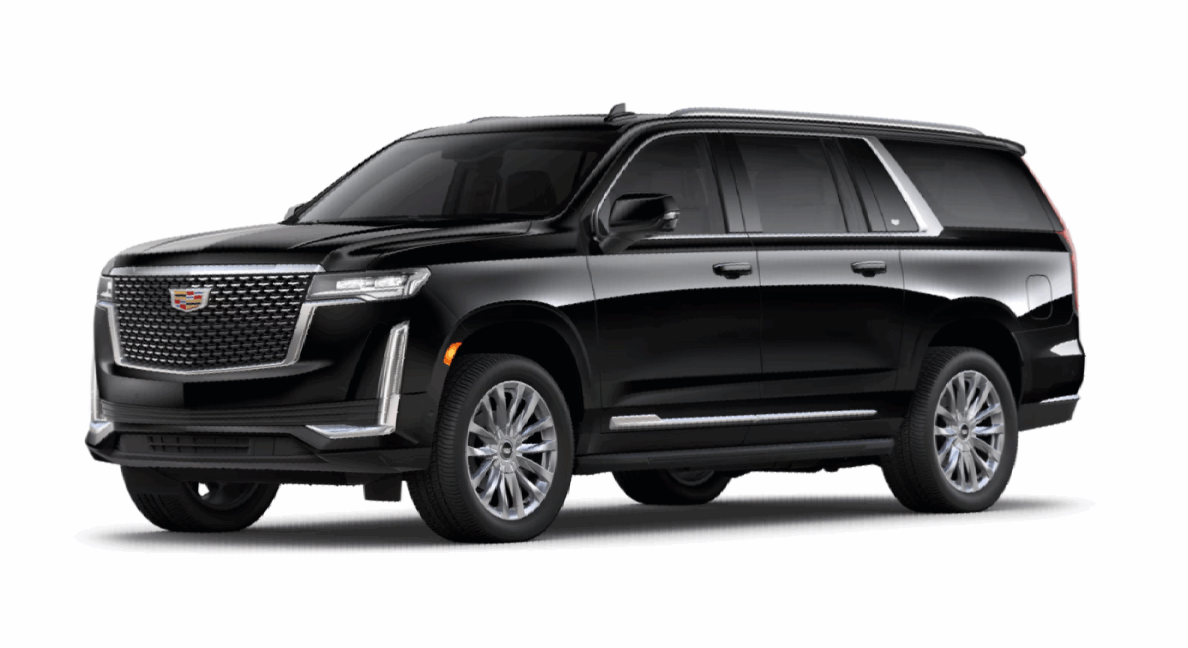 A black cadillac escalade is shown on a white background.