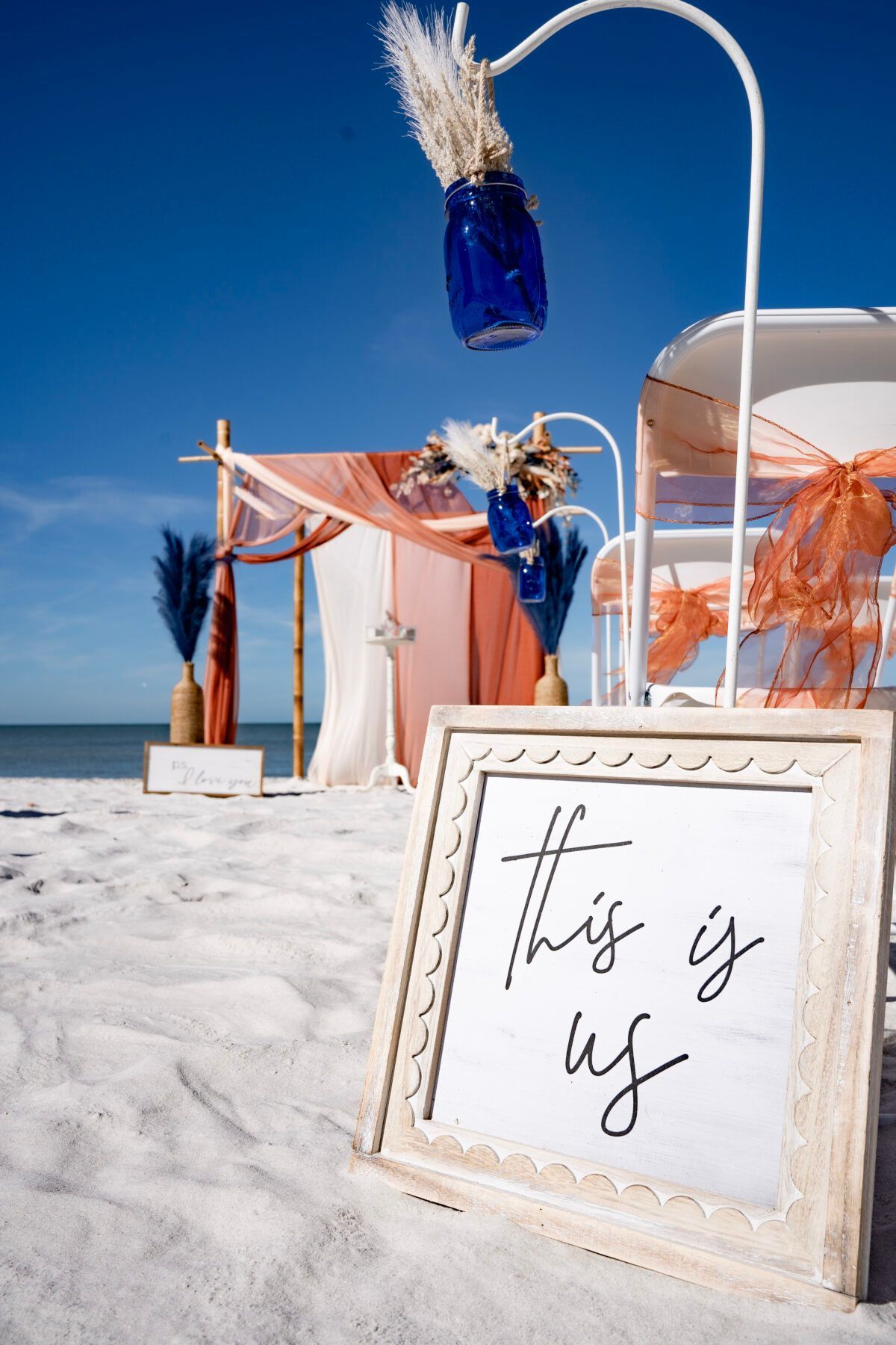 Wedding setup on a beach with a