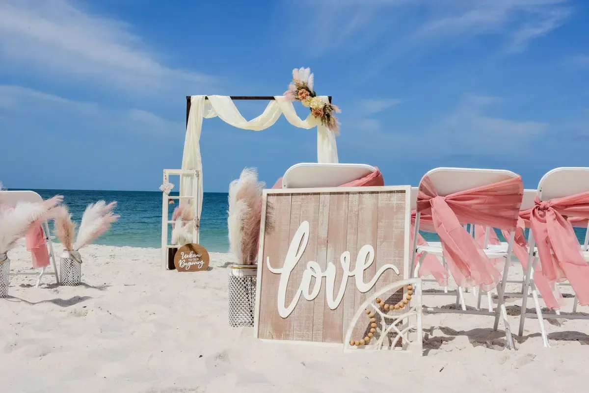 Beach wedding setup with 