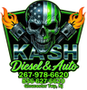 A logo for diesel and auto with a skull and pistons