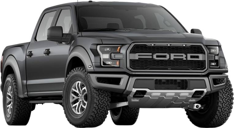 A black ford raptor truck is shown on a white background.