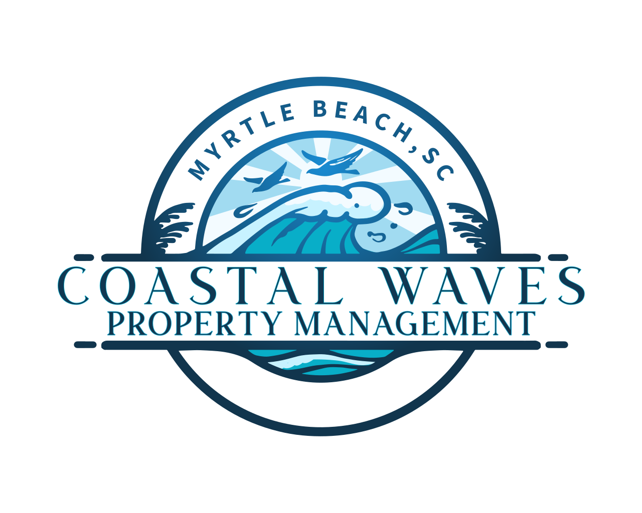 The logo for coastal waves property management in myrtle beach , south carolina