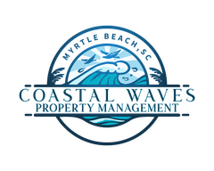 The logo for coastal waves property management in myrtle beach , south carolina